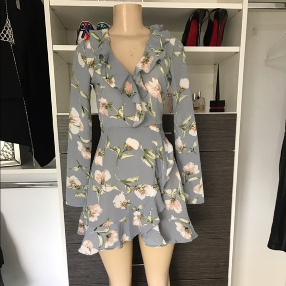 missguided blue floral ruffle tea dress